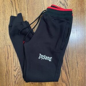 Insane OG Black Sweatpants Embrodiered Red Trim Size Small